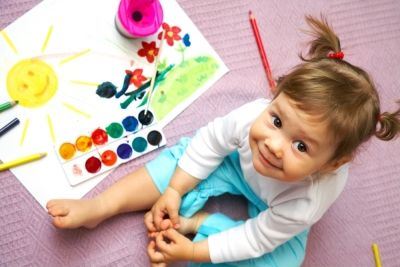 Toddler Playing with Watercolor Paints